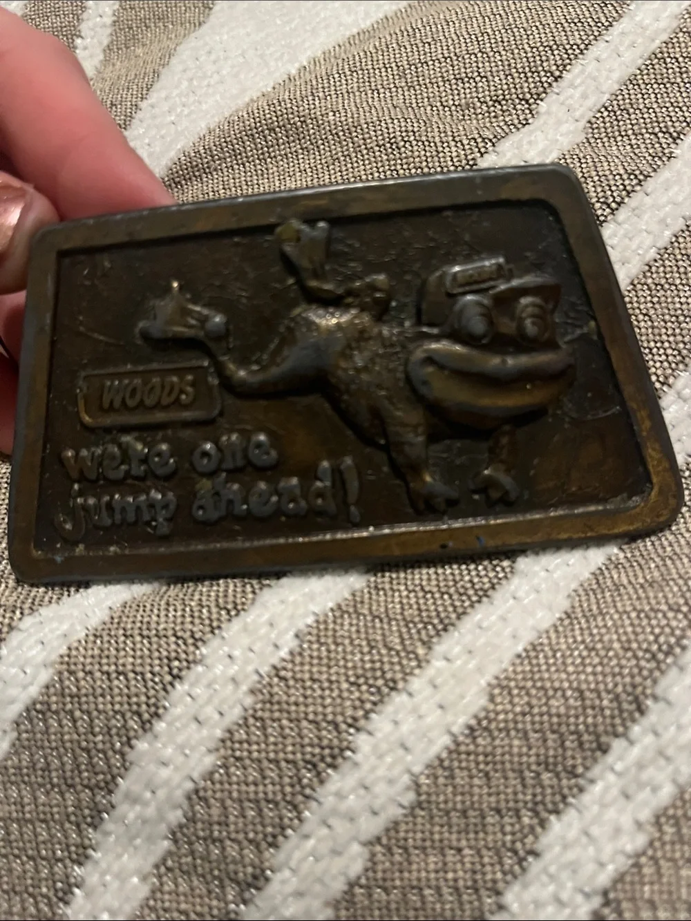 Vintage Brown Metal Belt Buckle with Cartoon Frog Motif